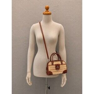 Brighton Straw Woven Croc Embossed Satchel Shoulder Bag Brown Cream Purse